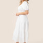 Tiered long dress with puff sleeves