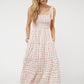 PRINTED SMOCKED RUFFLE MAXI DRESS