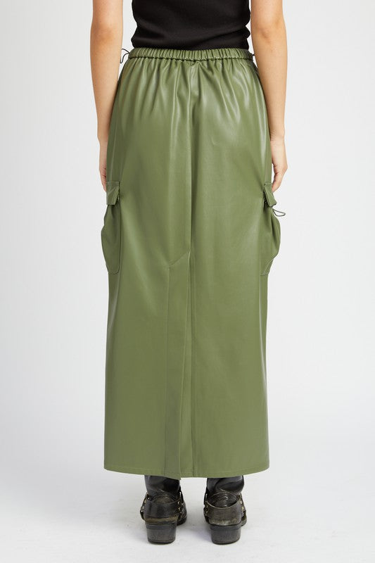 LEATHER CARGO MAXI SKIRT