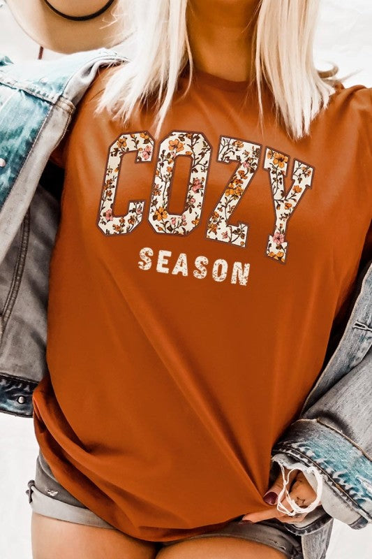 cozy season autumn fall t shirt with a floral print design