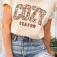 cozy season cream fall tshirt with a floral print design
