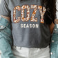 cozy season dark grey heather fall t shirt with a floral print design