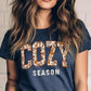 cozy season heather navy fall t shirt with a floral print design