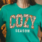cozy season kelly green fall t shirt with a floral print design