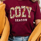 cozy season maroon fall t shirt with a floral print design