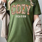 cozy season olive fall tshirt with a floral print design