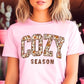 cozy season pink fall tshirt with a floral print design