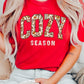 cozy season red fall tshirt with a floral print design