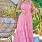 PRINTED SMOCKED RUFFLE MAXI DRESS