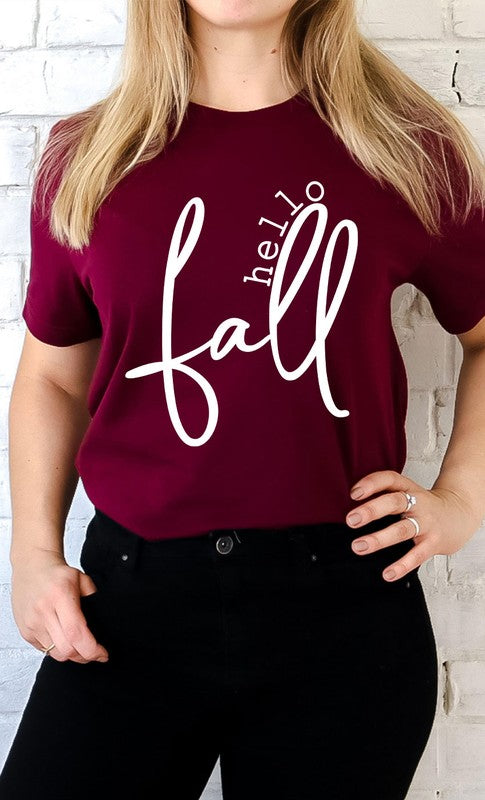hello fall t shirt heather maroon 