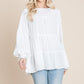 Swiss Dots Pom Pom Ruffle Hem Peplum Blouse Tops