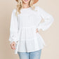 Swiss Dots Pom Pom Ruffle Hem Peplum Blouse Tops