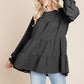 Swiss Dots Pom Pom Ruffle Hem Peplum Blouse Tops