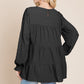 Swiss Dots Pom Pom Ruffle Hem Peplum Blouse Tops