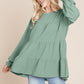 Swiss Dots Pom Pom Ruffle Hem Peplum Blouse Tops