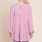 Swiss Dots Pom Pom Ruffle Hem Peplum Blouse Tops