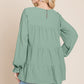 Swiss Dots Pom Pom Ruffle Hem Peplum Blouse Tops