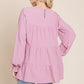 Swiss Dots Pom Pom Ruffle Hem Peplum Blouse Tops