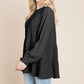 Swiss Dots Pom Pom Ruffle Hem Peplum Blouse Tops