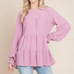 Swiss Dots Pom Pom Ruffle Hem Peplum Blouse Tops