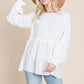 Swiss Dots Pom Pom Ruffle Hem Peplum Blouse Tops